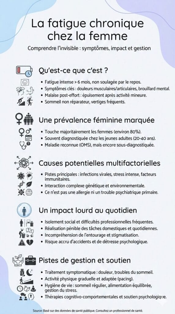 Infographie du syndrome de la fatigue chronique (SFC) chez la femme