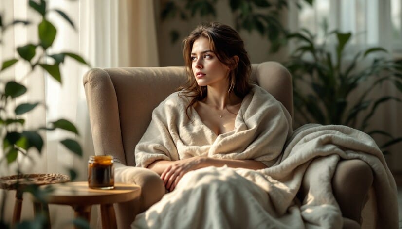 Une femme fatiguée atteinte du syndrome de fatigue chronique (SFC) dans un fauteuil